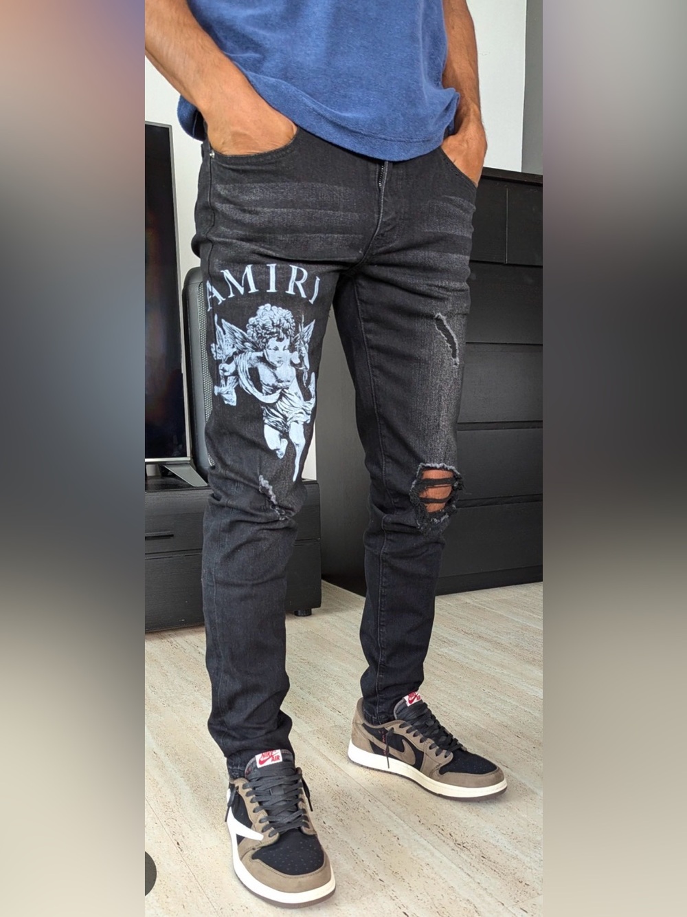 AMIRI CHERUB AGED BLACK DISTRESSED DENIM JEANS!